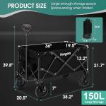 Homgava Collapsible Folding Wagon Cart,Heavy Duty Garden Cart with All Terrain Wheels,Portable Large Capacity Utility Wagon Cart for Camping Fishing Sports Shopping, Black