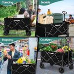 Homgava Collapsible Folding Wagon Cart,Heavy Duty Garden Cart with All Terrain Wheels,Portable Large Capacity Utility Wagon Cart for Camping Fishing Sports Shopping, Black