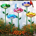 FLYVOLE Metal Bird Baths for Outdoors, Garden Bird Bath & Bird Feeders with Metal Stake, Hummingbird Feeder for Outdoor Garden Yard Lawn Decor (5PCS)
