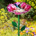 FLYVOLE Metal Bird Baths for Outdoors, Garden Bird Bath & Bird Feeders with Metal Stake, Hummingbird Feeder for Outdoor Garden Yard Lawn Decor (5PCS)