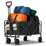 Collapsible Foldable Wagon, Beach Cart Large Capacity, Heavy Duty Folding Wagon Portable, Collapsible Wagon for Sports, Shopping, Camping (Black, 1 Year Warrant)