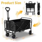 Collapsible Foldable Wagon, Beach Cart Large Capacity, Heavy Duty Folding Wagon Portable, Collapsible Wagon for Sports, Shopping, Camping (Black, 1 Year Warrant)