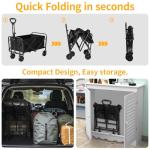 Collapsible Foldable Wagon, Beach Cart Large Capacity, Heavy Duty Folding Wagon Portable, Collapsible Wagon for Sports, Shopping, Camping (Black, 1 Year Warrant)