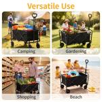 Collapsible Foldable Wagon, Beach Cart Large Capacity, Heavy Duty Folding Wagon Portable, Collapsible Wagon for Sports, Shopping, Camping (Black, 1 Year Warrant)