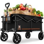 Navatiee Collapsible Folding Wagon, Wagon Cart Heavy Duty Foldable with Two Drink Holders, Utility Grocery Wagon for Camping Shopping Sports, S2, Black