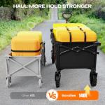 Navatiee Collapsible Folding Wagon, Wagon Cart Heavy Duty Foldable with Two Drink Holders, Utility Grocery Wagon for Camping Shopping Sports, S2, Black