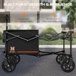 Navatiee Collapsible Folding Wagon, Wagon Cart Heavy Duty Foldable with Two Drink Holders, Utility Grocery Wagon for Camping Shopping Sports, S2, Black