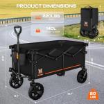 Navatiee Collapsible Folding Wagon, Wagon Cart Heavy Duty Foldable with Two Drink Holders, Utility Grocery Wagon for Camping Shopping Sports, S2, Black