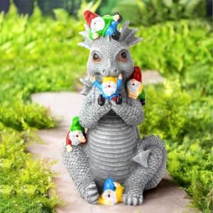 Dragon Gnomes Statues Outdoor Decor, 12” Dinosaur Gnomes Garden Statues,Lawn Decor Outdoor Statue for Patio,Balcony,Yard Ornament,Unique Gifts for Mom Grandma
