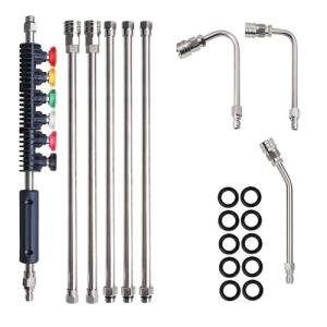 Hourleey 9 Pack Pressure Washer Extension Wand Upgrade Power Washer Lance with 6 Nozzle Tips, 30°,90°,120° Curved Rod, 1/4" Quick Connect, 4000 PSI