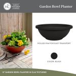 The HC Companies 15.5 Inch Garden Bowl Planter - Shallow Plant Pot with Drainage Plug for Indoor Outdoor Flowers, Herbs, Black