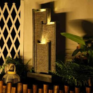 SERBILHOME Water Fountain Outdoor Water Fountain - Indoor Waterfall Fountain Floor Standing Outdoor Fountains with Led Lights and Pump 39.3” H Contemporary Curves Garden Fountain for Garden, Patio