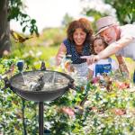 YALINKA 58In Freestanding Birdbaths Bowl Outdoor, Free Standing Garden Bird Bath Feeder Bowl with 3 Bird Statues, Birdbath & Birdfeeder with Metal Stake Garden Yard Lawn Decor (Black)