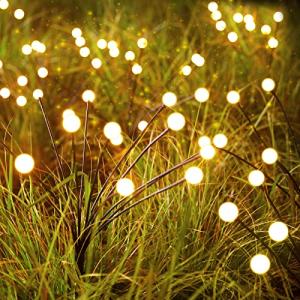 Solar Garden Lights - 4 Pack 48 LED Solar Firefly Lights with 2 Lighting Mode, Sway by Wind, Waterproof Solar Christams Outdoor Lights Decoration, Solar Lights for Outside Yard Walkway, Warm White