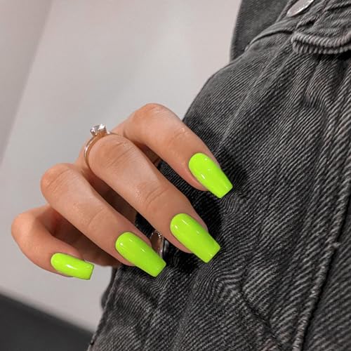 Neon Green Coffin Fake Nails Set for Women