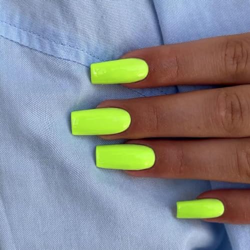 Neon Green Coffin Fake Nails Set for Women