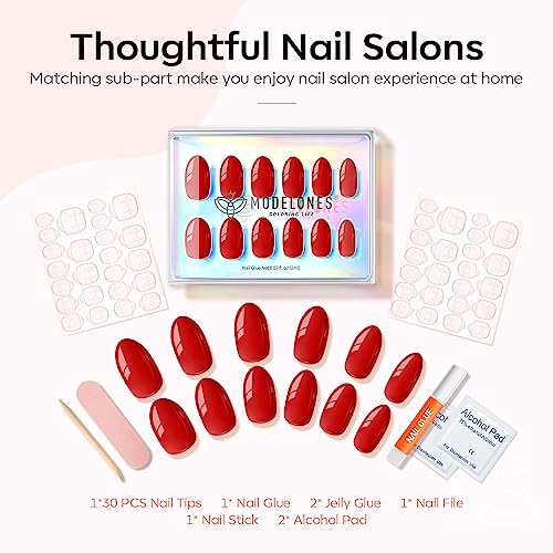 Modelones Valentines Press on Nails Kit, Red Oval