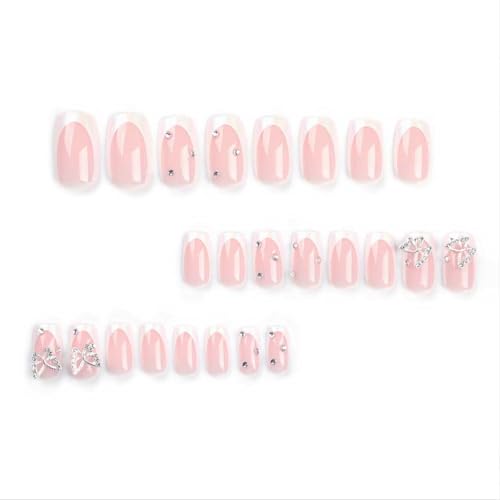 White Rhinestone Press on Nails, Medium Long Square