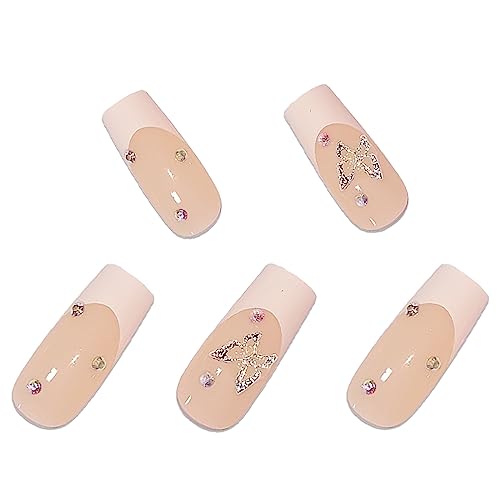 BABALAL Butterfly Rhinestone White French Tip Press-on Nails