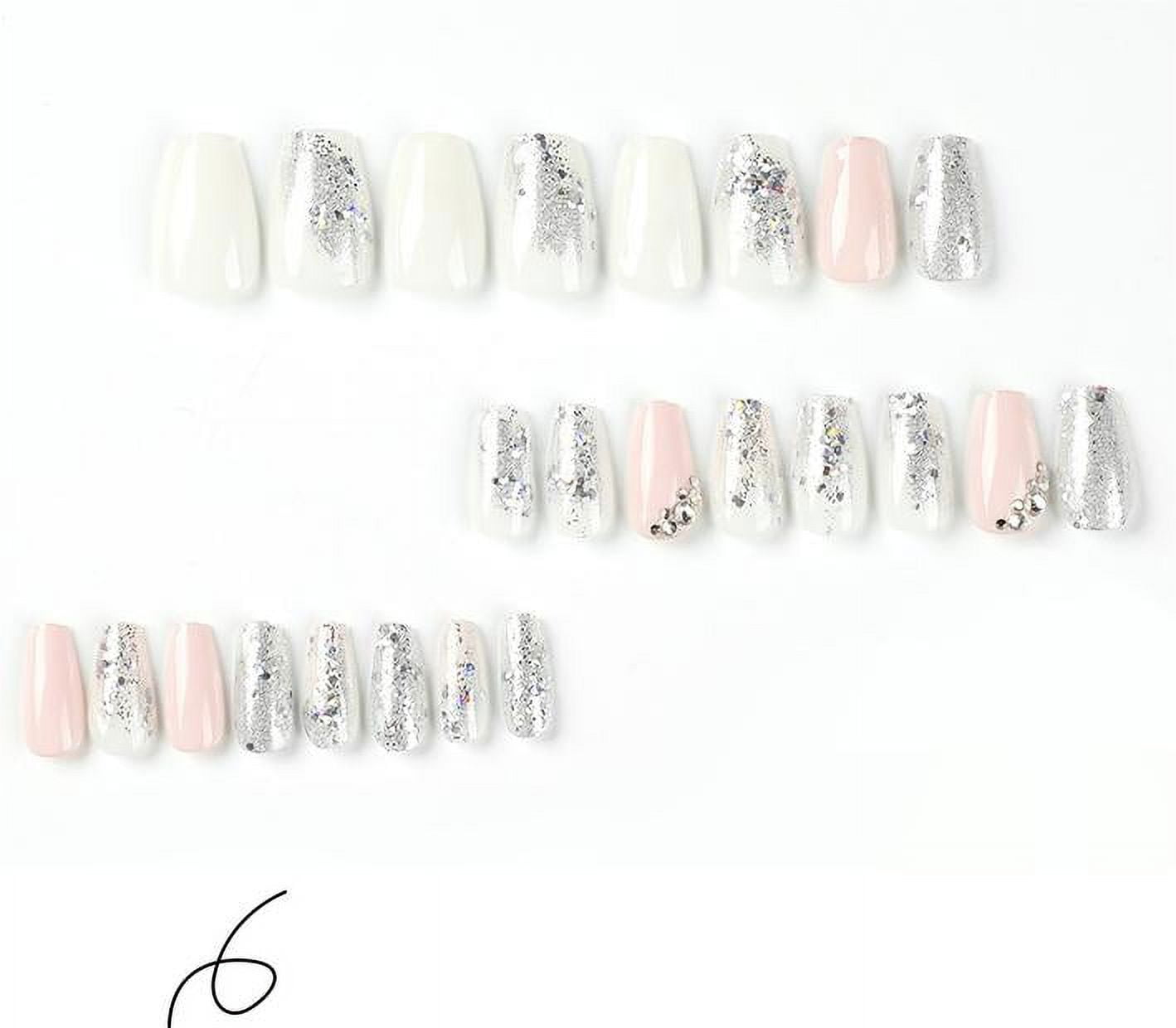 Fofosbeauty 24pcs Coffin False Nails Tips, Diamond Shades