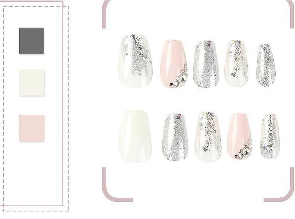 Fofosbeauty 24pcs Coffin False Nails Tips, Diamond Shades