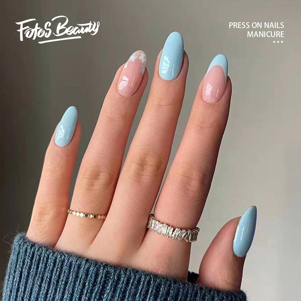 Fofosbeauty Almond Fake Nails Set - Lakeside Blue