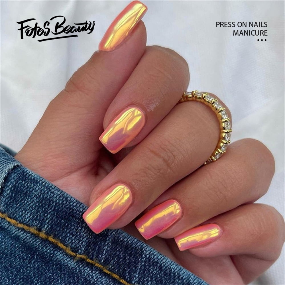 Fofosbeauty 24pcs Coffin Fake Acrylic Nails, Rose Red