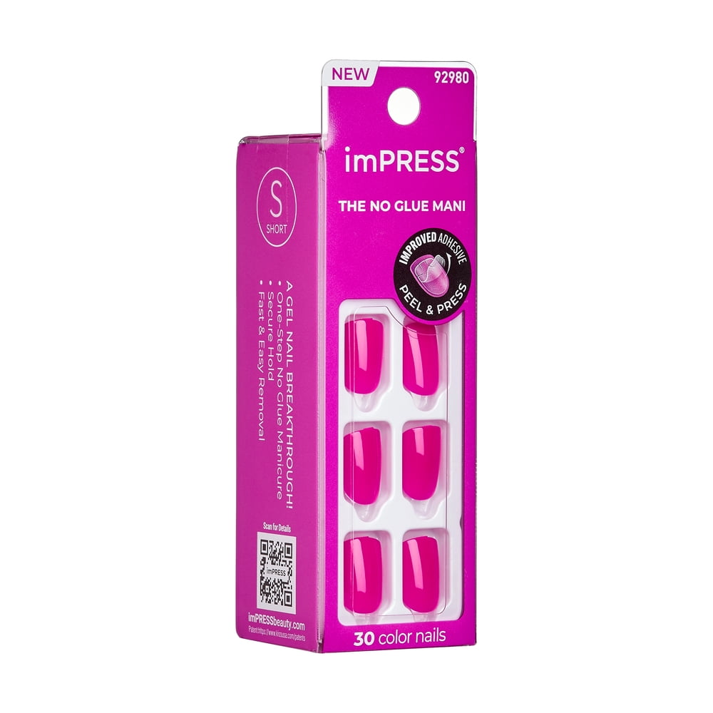 imPRESS Pink Square Press-On Nails, Short Length, 33 Ct