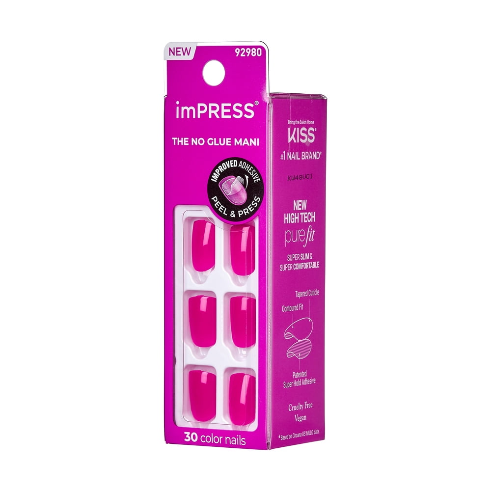 imPRESS Pink Square Press-On Nails, Short Length, 33 Ct