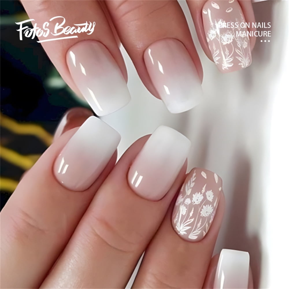 Dream Garden White Coffin False Nails Set - 24pcs