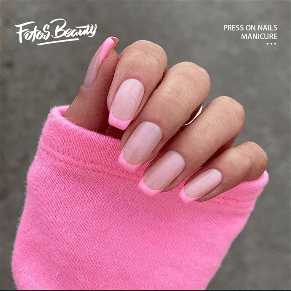 Fofosbeauty 24pcs Square Pink Nude Press-on False Nails