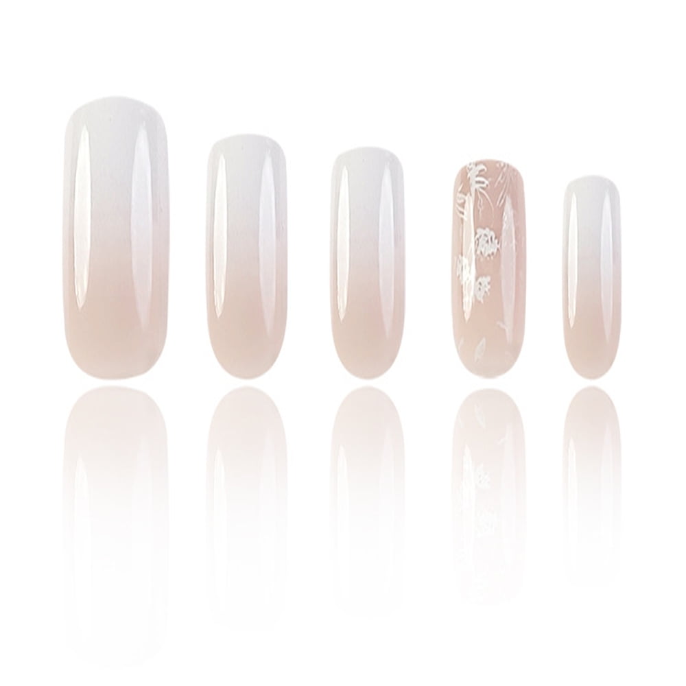 Dream Garden White Coffin False Nails Set - 24pcs
