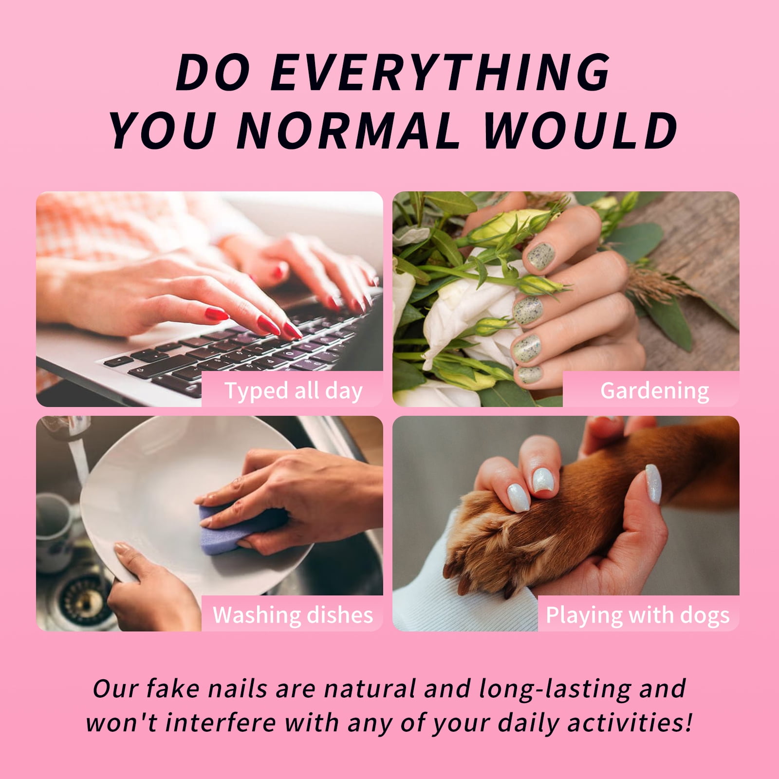 Dream Garden White Coffin False Nails Set - 24pcs