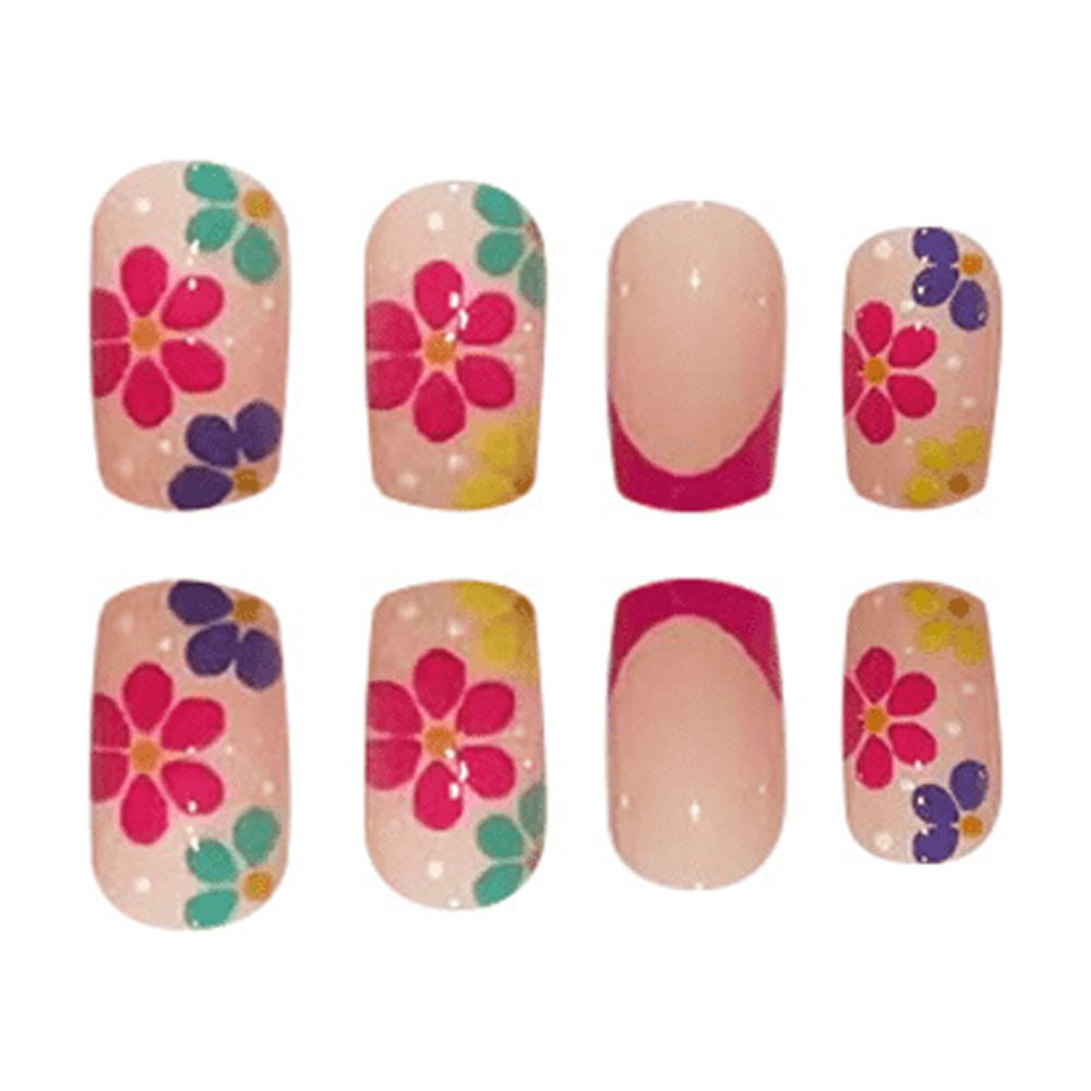 Fofosbeauty 24pcs Press-on False Nails, Square Colorful Flowers