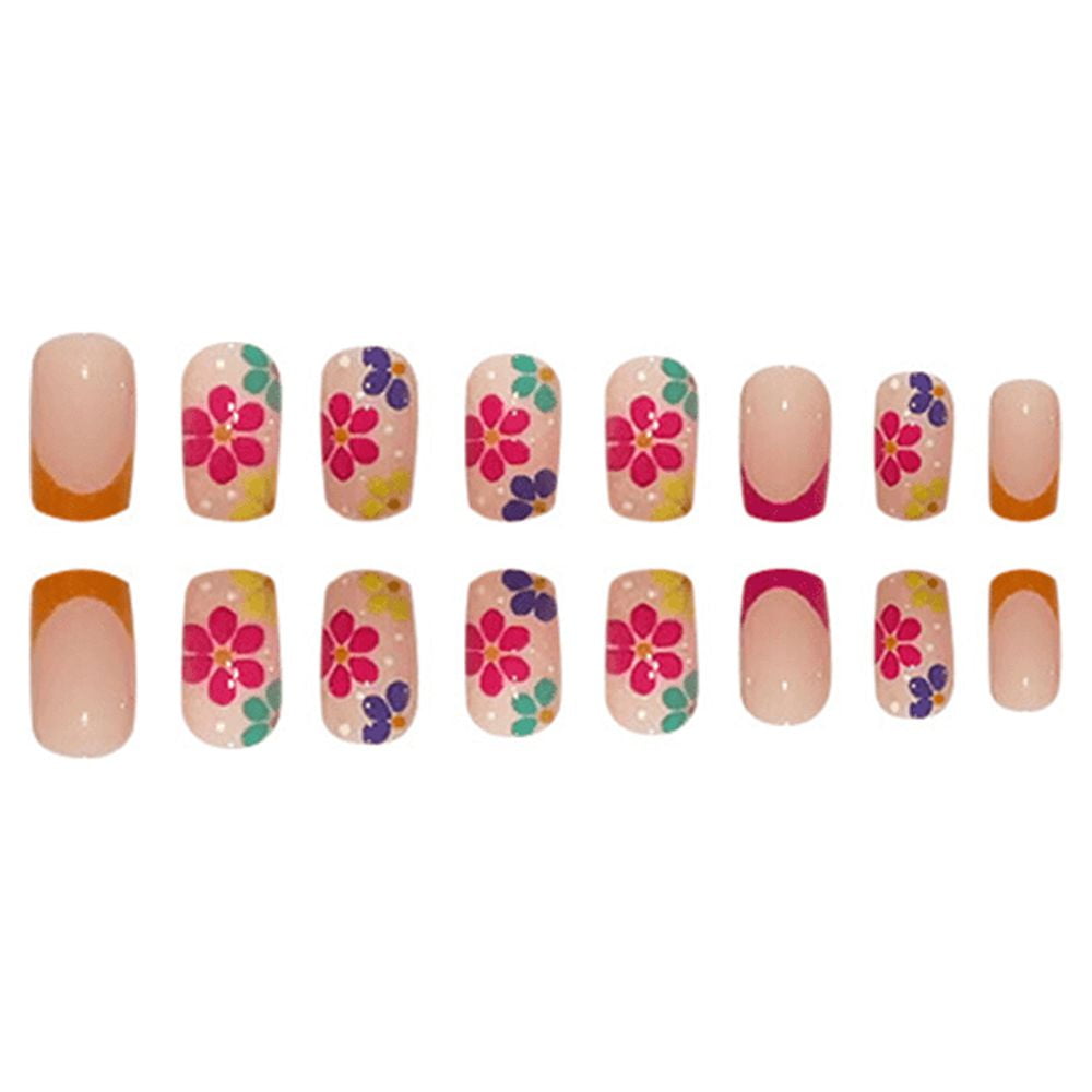 Fofosbeauty 24pcs Press-on False Nails, Square Colorful Flowers