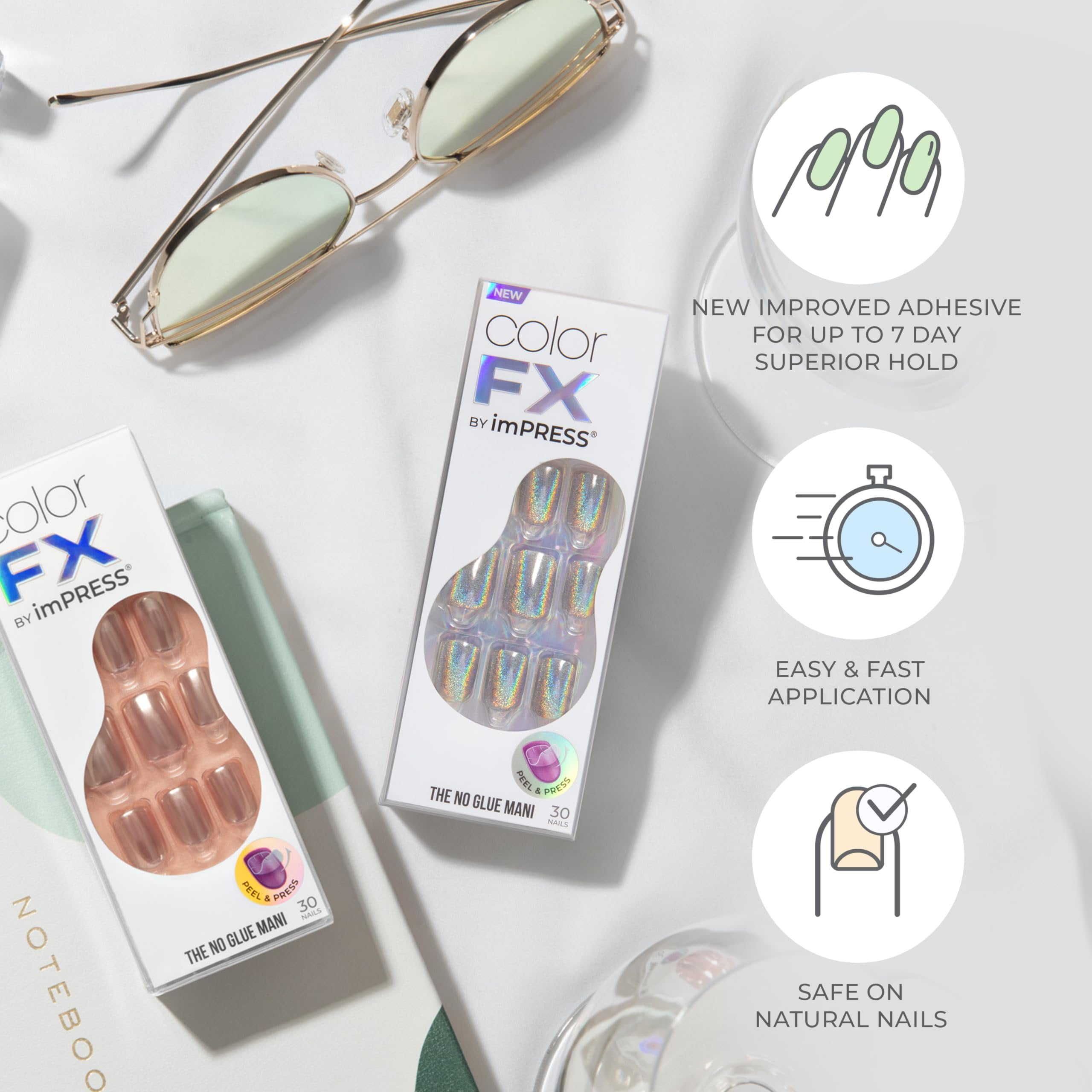 KISS imPRESS Color FX Press-On Nails, Red Square