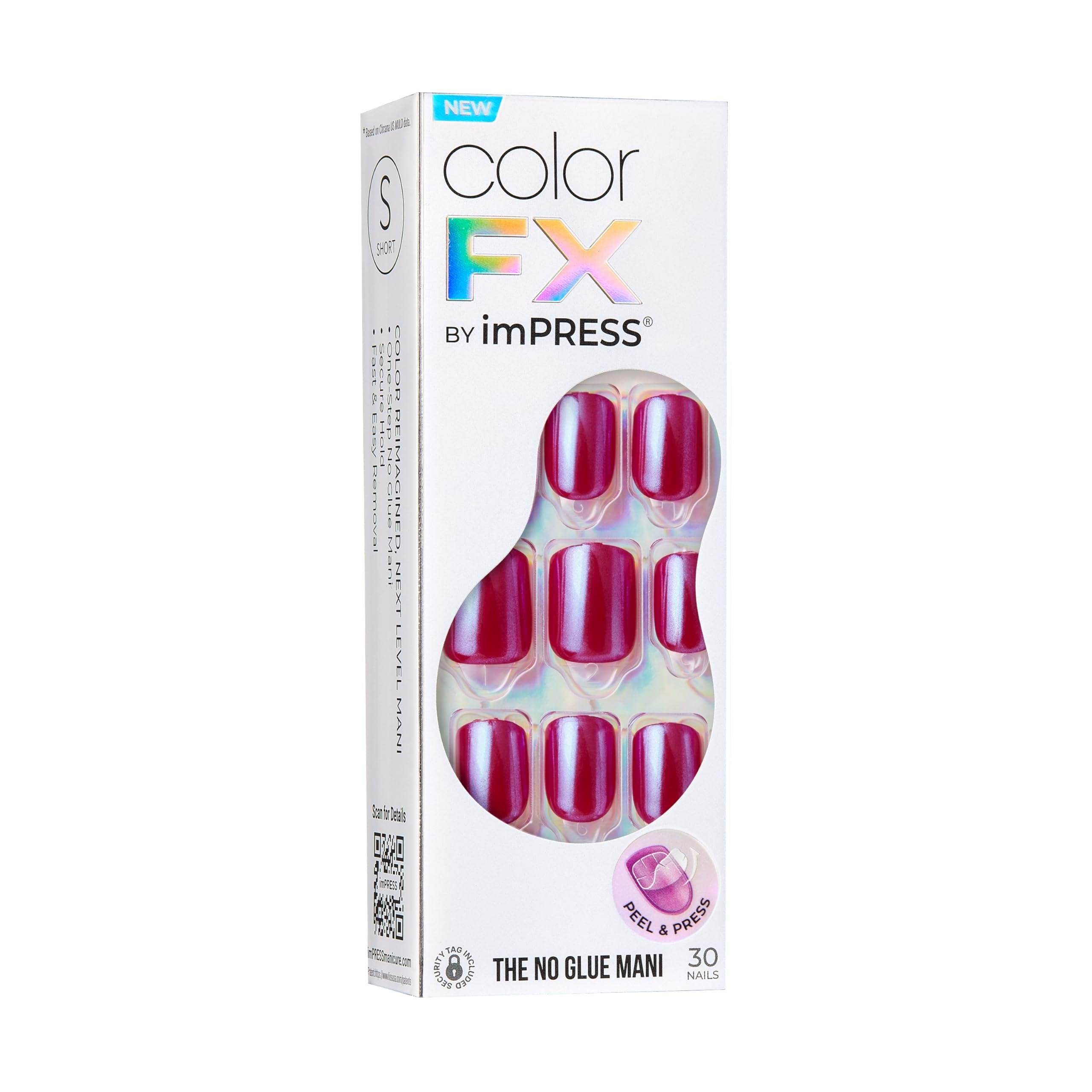 KISS imPRESS Color FX Press-On Nails, Red Square