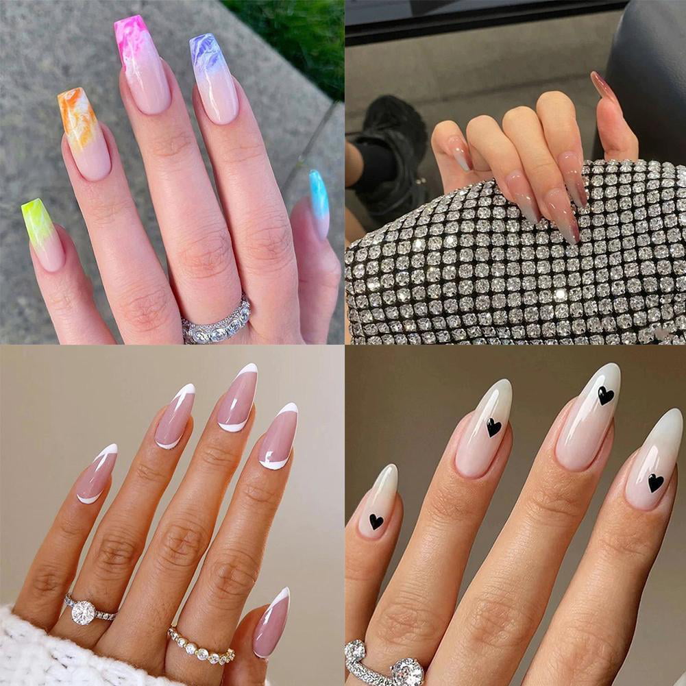 French Acrylic Coffin Fake Press-On Nails Art