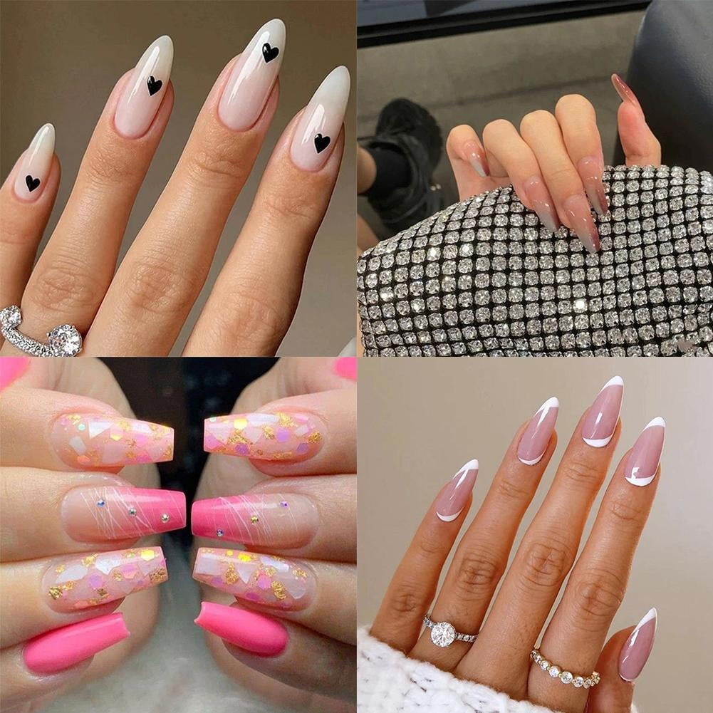 French Acrylic Coffin Fake Press-On Nails Art