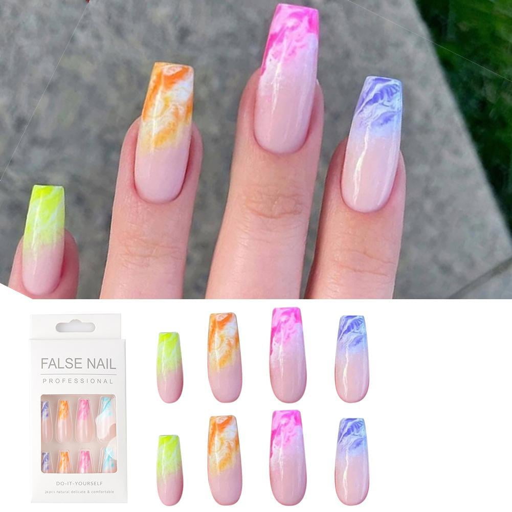 French Acrylic Coffin Fake Press-On Nails Art