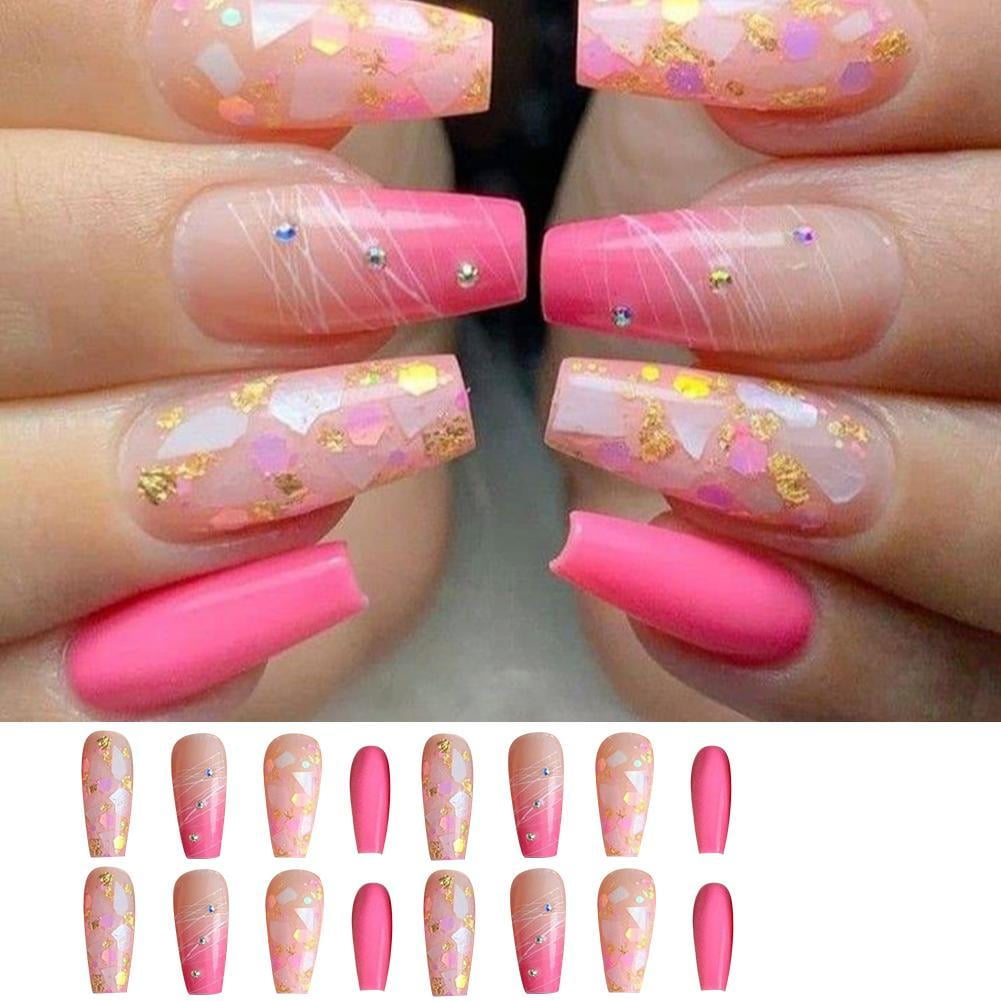 French Acrylic Coffin Fake Press-On Nails Art