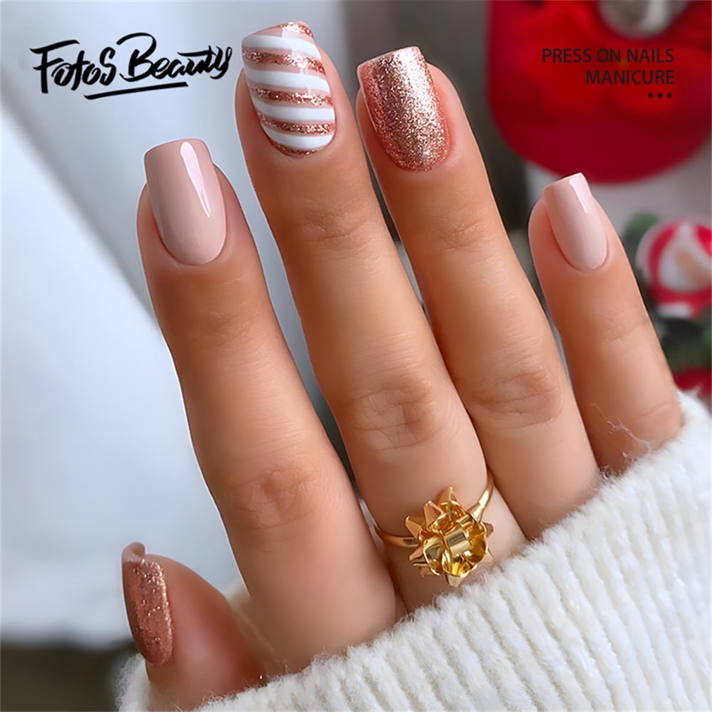 Christmas Sparkle Coffin False Nails, 24pcs Tips Set