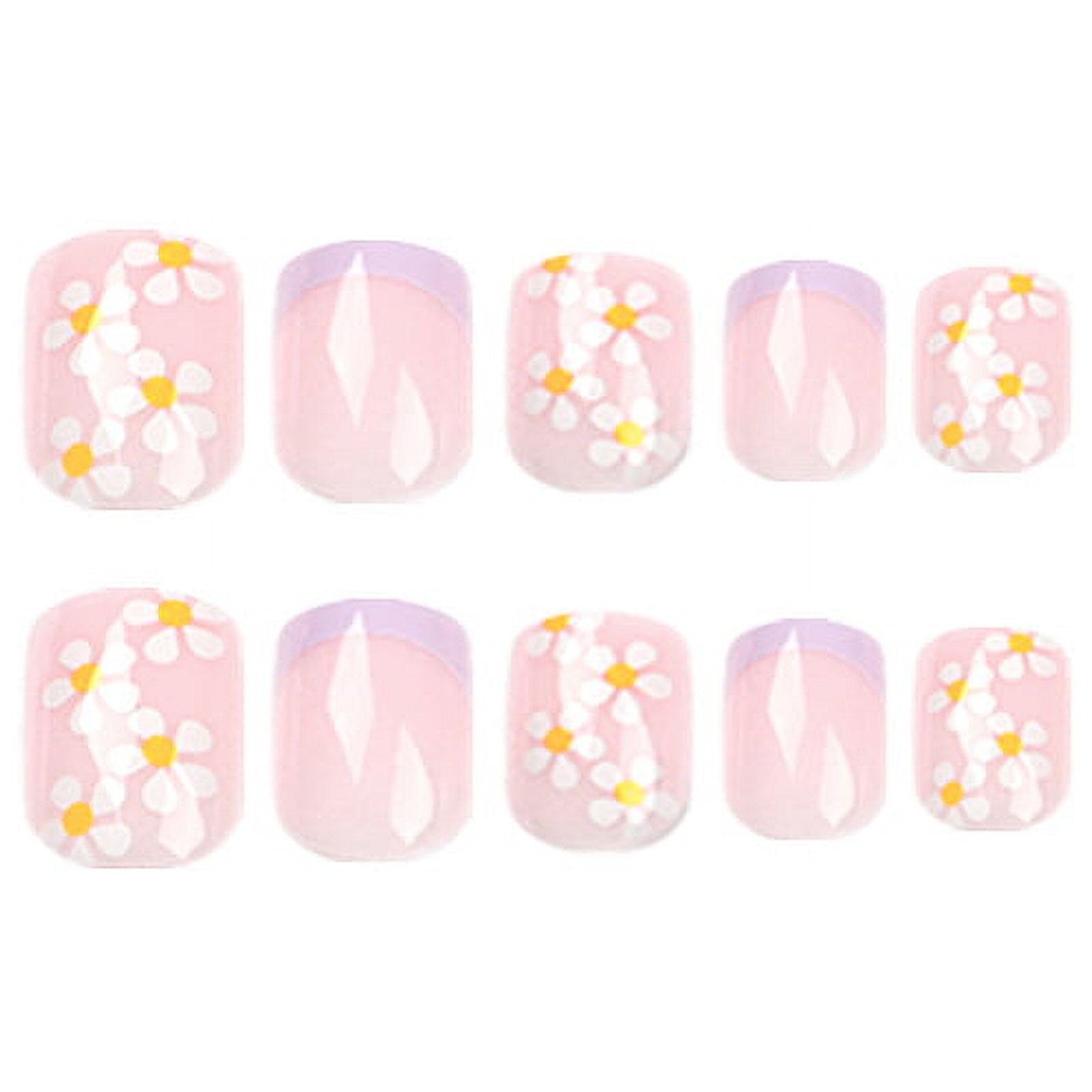 Light Purple French Daisy Press-on Short Square Fake Nails