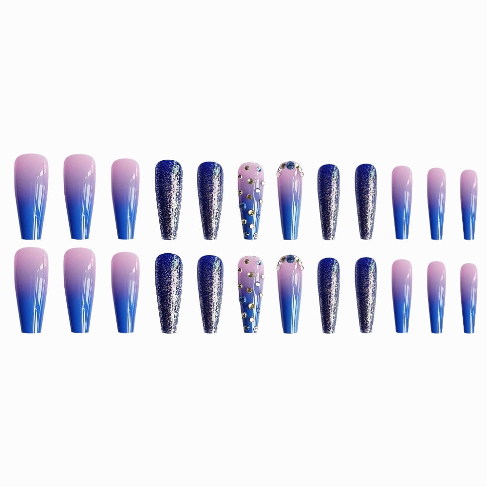 Fofosbeauty Sparkle Blue Coffin False Nails 24pcs