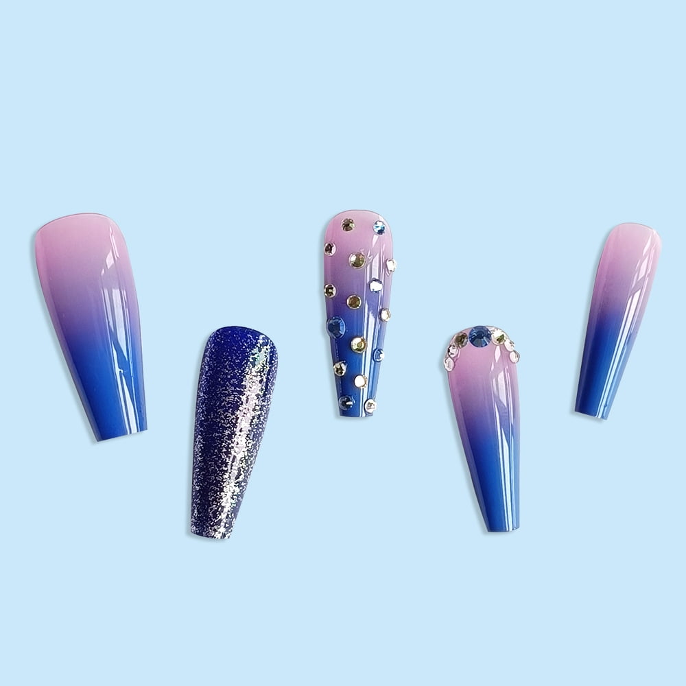Fofosbeauty Sparkle Blue Coffin False Nails 24pcs