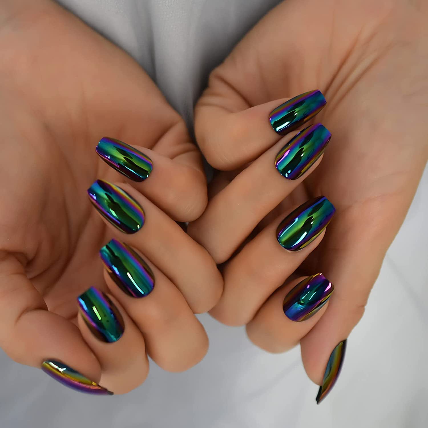 Chrome Mirror Medium Coffin False Nails 24 PC Kit