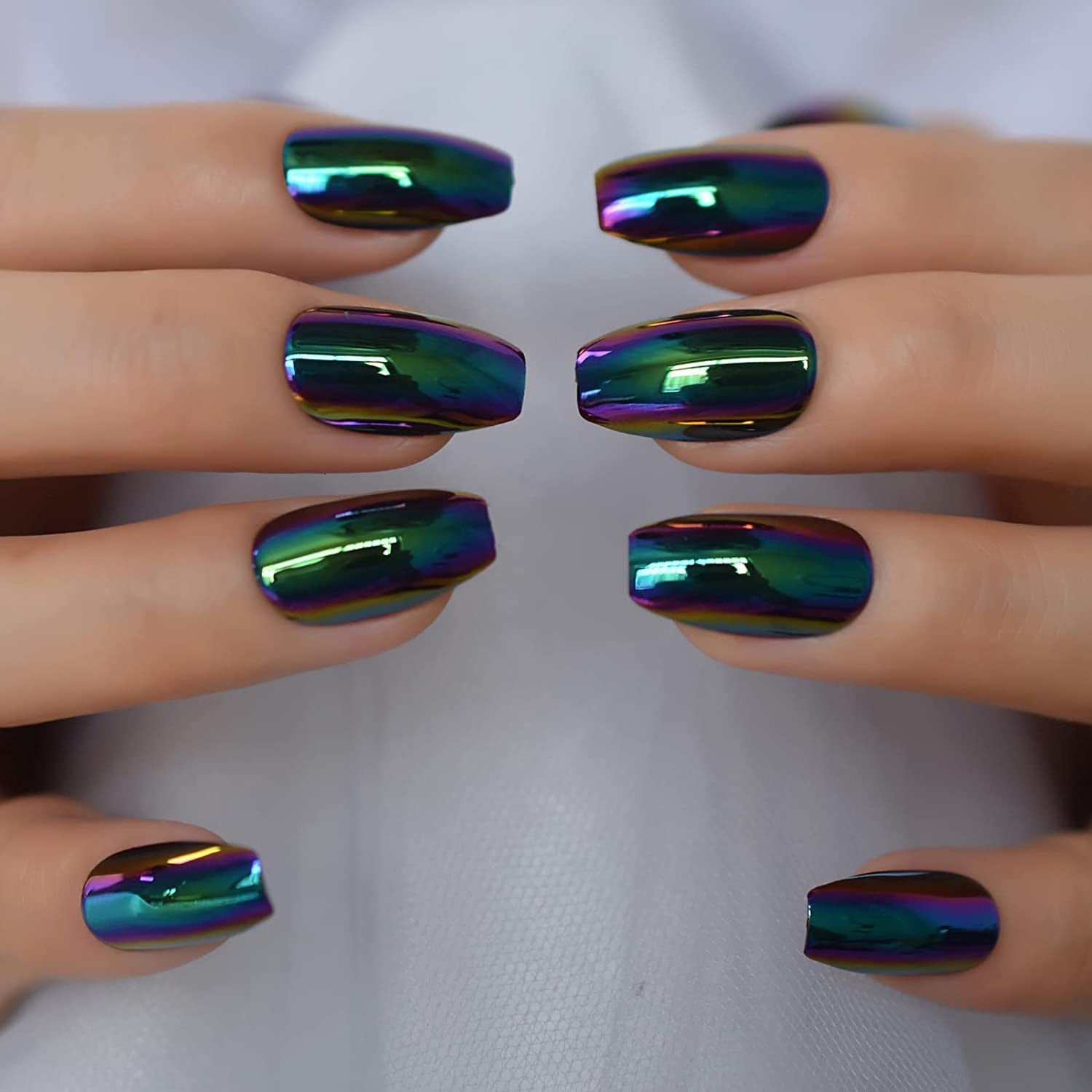 Chrome Mirror Medium Coffin False Nails 24 PC Kit