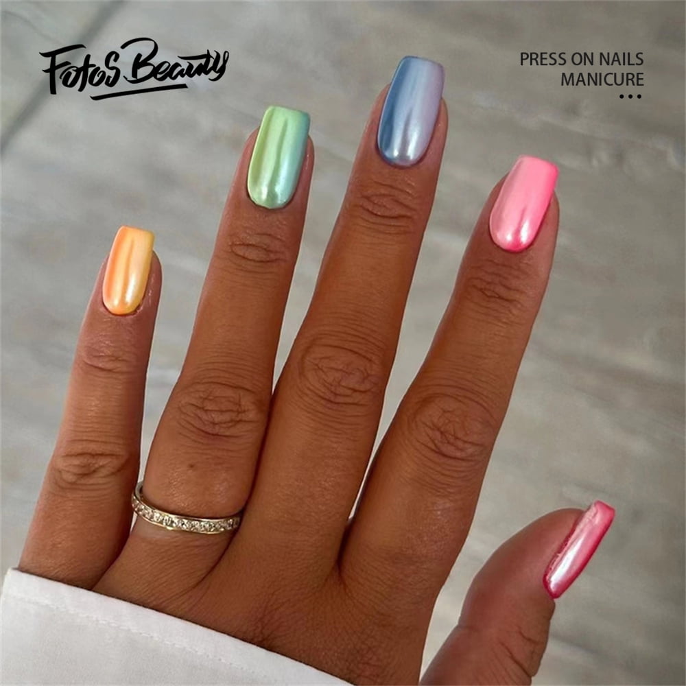 24pcs Rainbow Aurora Coffin Fake Acrylic False Nails