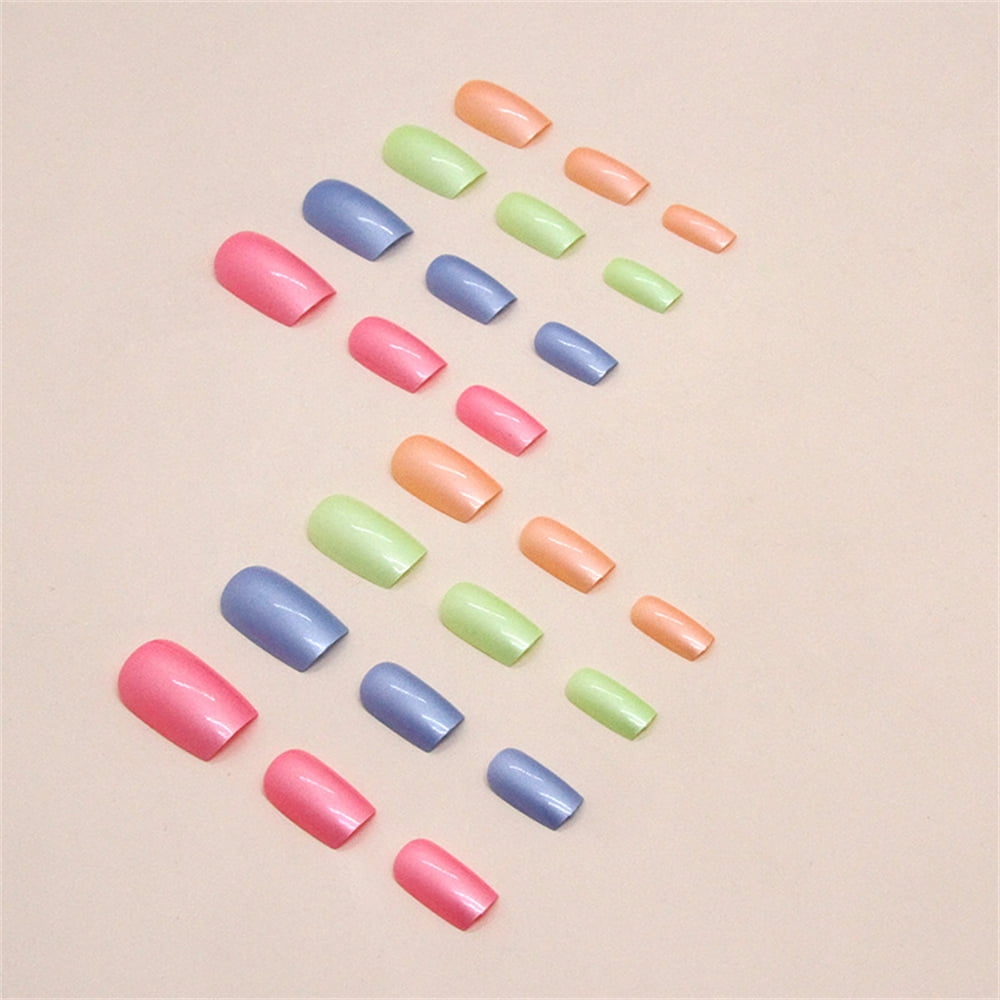 24pcs Rainbow Aurora Coffin Fake Acrylic False Nails