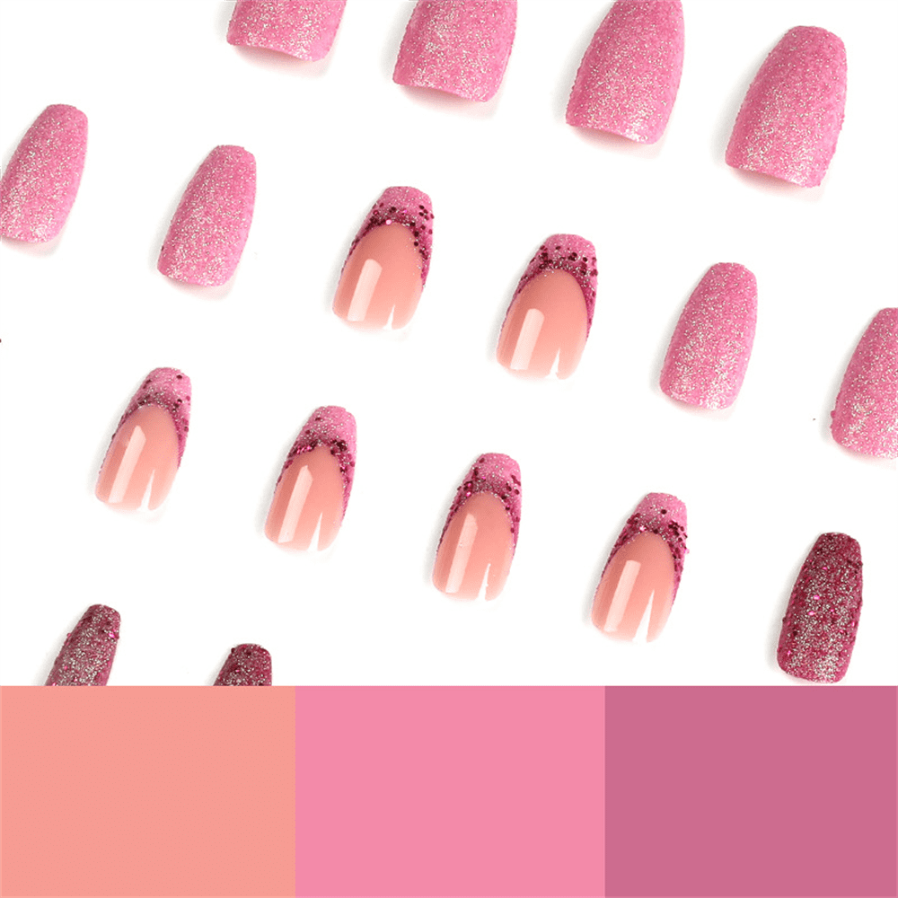 Fofosbeauty 24pcs Coffin Glitter Sequins False Nails